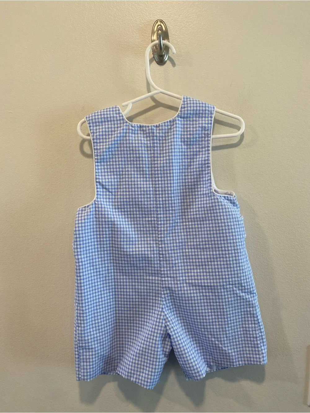 Anavini hand smocked boys Jon Jon shortall romper size 18 months blue gingham